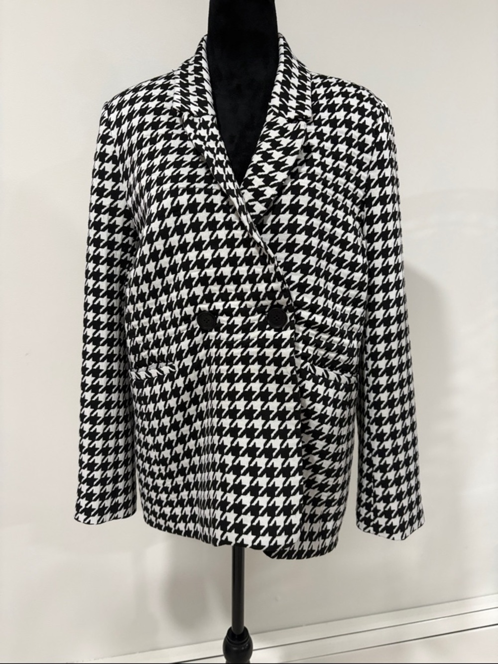 Anine Bing Black & White Houndstooth Double-Breasted Blazer